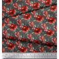 thumbnail image 2 of Soimoi Gray Cotton Poplin Fabric Leaves & Peony Floral Print Fabric by the Yard 42 Inch Wide, 2 of 3