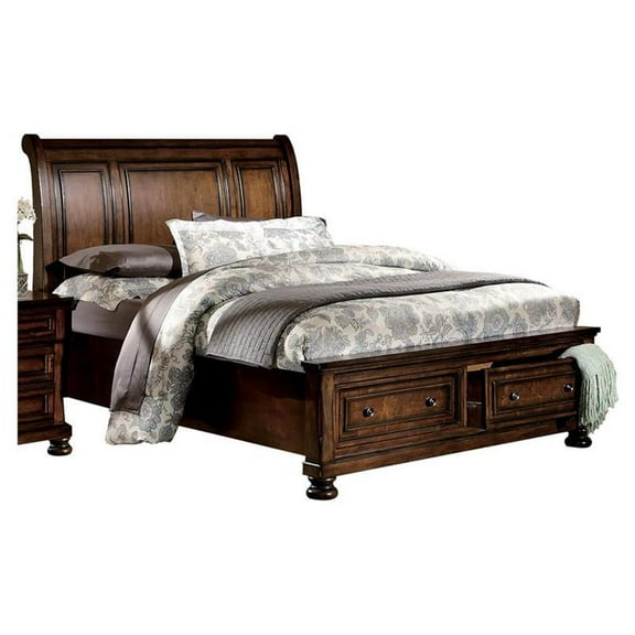 Pemberly Row 2 Drawers Wood California King Sleigh Bed in Brown Cherry