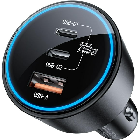 USB C Car Charger Fast Charging 200W, Dual PD 100W Type C Car Charger, PD3.0/QC4.0/PPS Cigarette Lighter Adapter