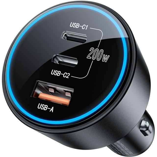 USB C Car Charger Fast Charging 200W, Dual PD 100W Type C Car Charger, PD3.0/QC4.0/PPS Cigarette Lighter Adapter