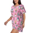 thumbnail image 2 of Fotbe pink Holiday Joy Print Pajama Set for Women 2 Piece Loungewear Short Sleeve Tops and Shorts Set Soft Sleepwear-Small, 2 of 7