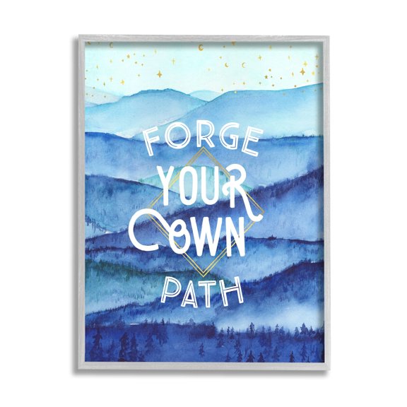 Stupell Industries Forge Your Own Path Layered Mountain Peaks Graphic Art Gray Framed Art Print Wall Art, Design by Arrolynn Weiderhold