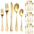 thumbnail image 2 of Jetcloudlive 20 Piece Gold Silverware Set Service for 4, Stainless Steel Flatware Set, Mirror Polished Cutlery Set, Flower Pattern Forks and Spoons Set with Knives, Dishwasher Safe, 2 of 9