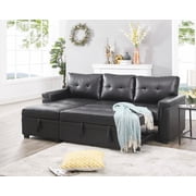 Naomi Home Perry Modern Leather Sectional Sofa with Storage Chaise-Color:Black,Fabric:Air Leather