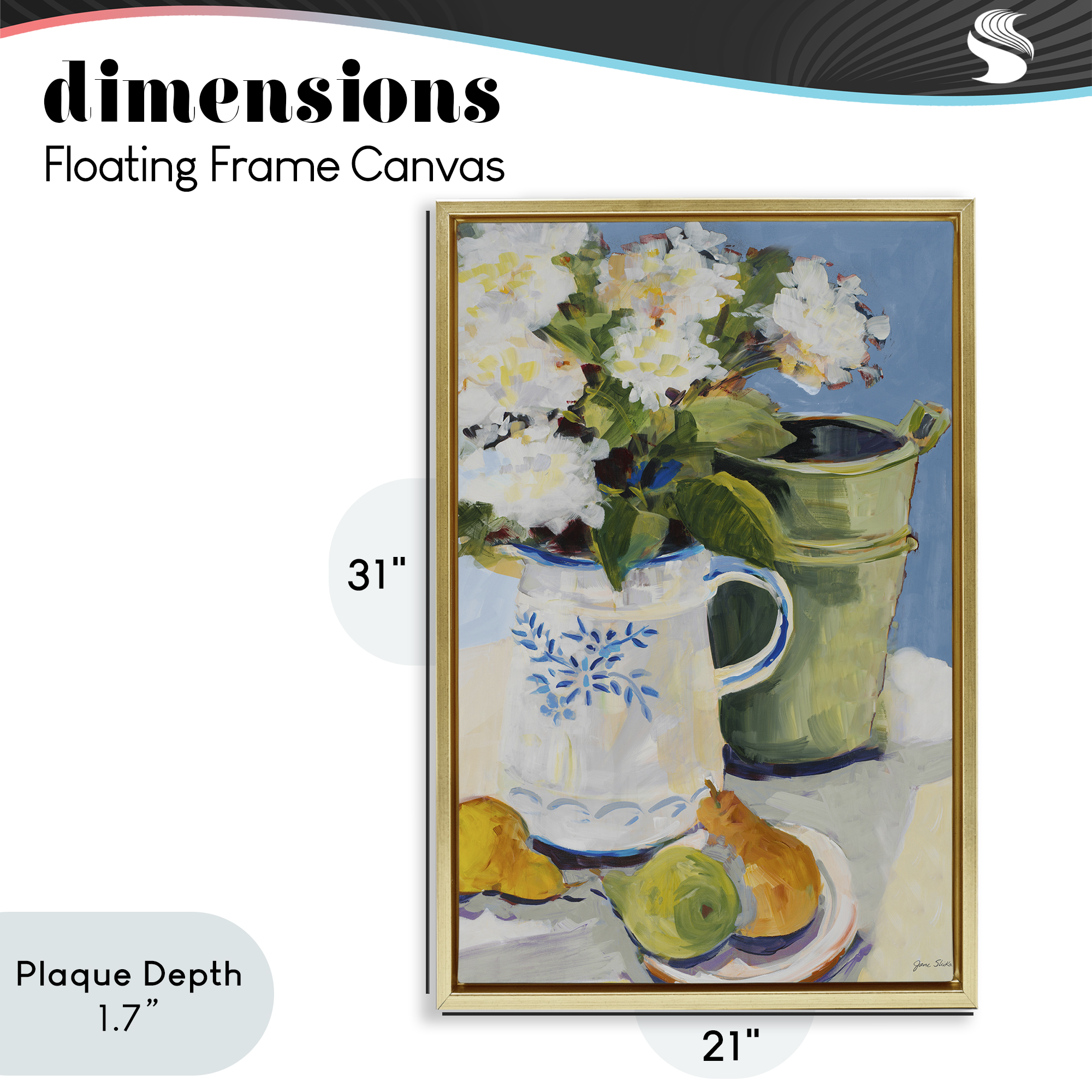 Stupell Industries Pitcher of Flowers Still Life Gold Framed Floater Canvas Wall Art, design by Jane Slivka