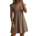 thumbnail image 2 of JoveMarine Womens Dresses V-Neck Pleated Ruffle - Sleeves Loose Blouson Vest Skirt with Flutter Sleeves for Summer Casual Days,Light Brown L, 2 of 6