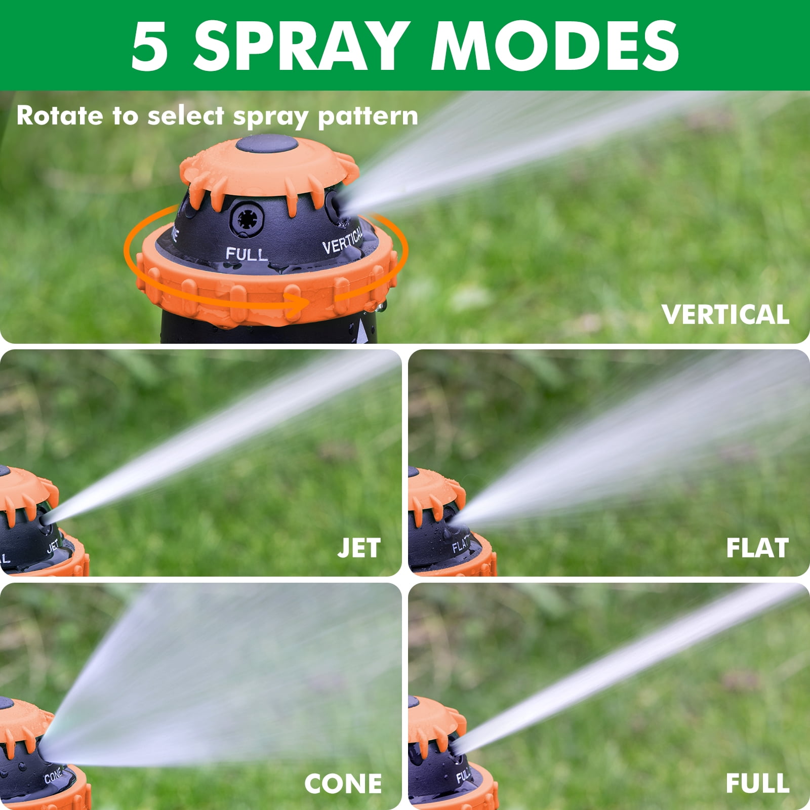 Restmo Gear Drive Sprinkler with Metal Spike Base, 5-Pattern Heavy Duty Gardening Watering System, Multi-Adjustable Lawn Sprinkle for Garden Plant, Flower Bed and Large Yard Area Watering, Orange