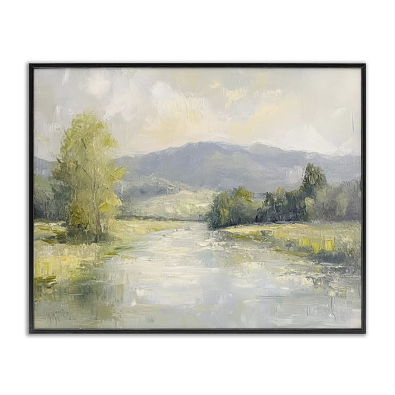 Stupell Industries Abstract River & Mountain Scene Landscape & Nature Painting Black Framed Art Print Wall Art, 14 x 11