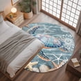 thumbnail image 3 of 4Ft Round Rug, Blue Turtle Coastal Non-Skid Rubber Backing Large Area Rugs - Living Room Bedroom Home Office, Summer Beach Nautical Starfish Coral Indoor Floor Mat Carpets Washable Rug, 3 of 9