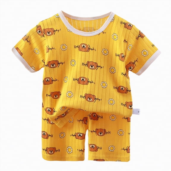TOWED22 Newborn Infant Toddler Baby Boy Clothes 2pcs Dinosaur Truck Print Round Neck Short Sleeve Shirt Elastic Shorts Outfits(Yellow,4-5 Y)