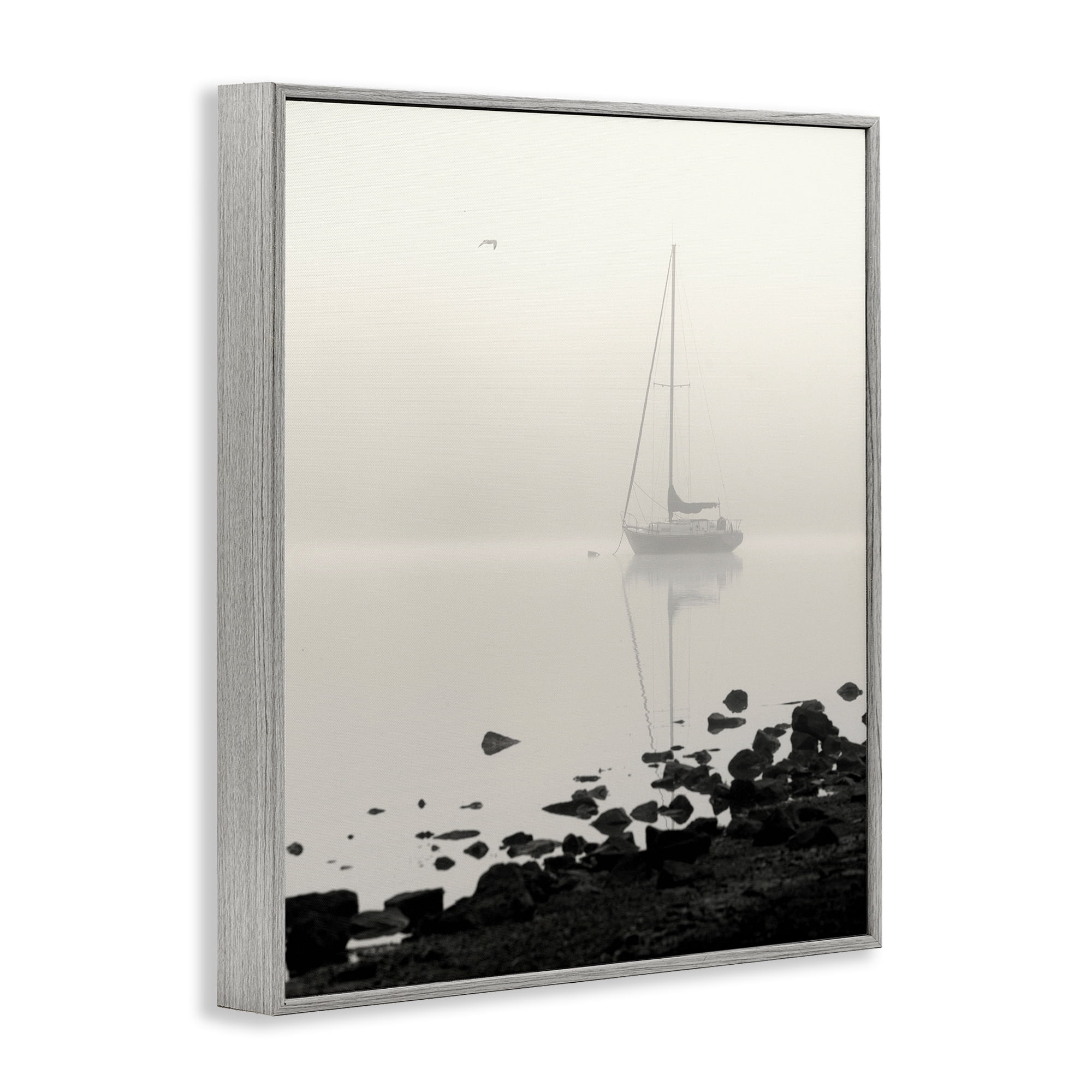 Stupell Industries Moored In Fog Gray Framed Giclee Art, design by Nicholas Bell
