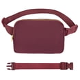 thumbnail image 1 of VOROLO Riñonera para mujeres y hombres con correa ajustable, Rojo vino con cuerda, 1 paquete con cue, 1 of 6