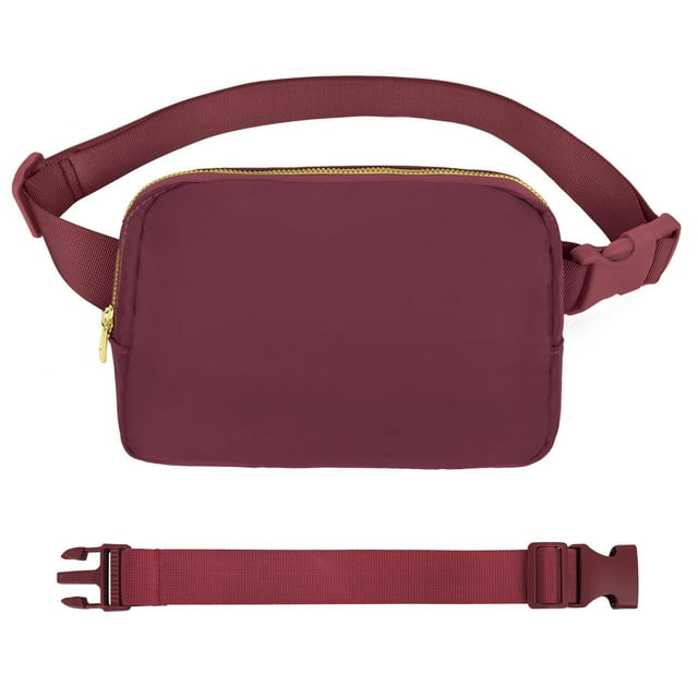 VOROLO Riñonera para mujeres y hombres con correa ajustable, Rojo vino con cuerda, 1 paquete con cue