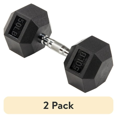 (2 pack) BalanceFrom Rubber Encased Hex Dumbbell, 50LBs, Single