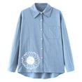 thumbnail image 4 of Holzkary Linen Sets for Women 2 Piece Retro Plus Size Linen Shirt Set Loose Pants 2 Piece Outfits Sets Button Down Long Sleeve Shirts and Long Pants Summer Casual Vacation Loungewear Blue L, 4 of 6