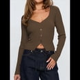 thumbnail image 4 of Cárdigan de Larga para Mujer, Suéter Corto de Punto Abierto, Chaqueta con Cuello en V y Botones para Otoño Café M, 4 of 10