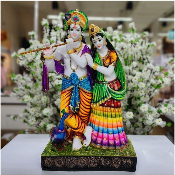 Radha Krishna Statue in Marble Dust Standing Radha Krishna Idol Hindu Divine Couple Krishna with Radha Sculpture Hindu God Goddess Statue Indian Handcrafted Showpiece - AtoZ India Cart