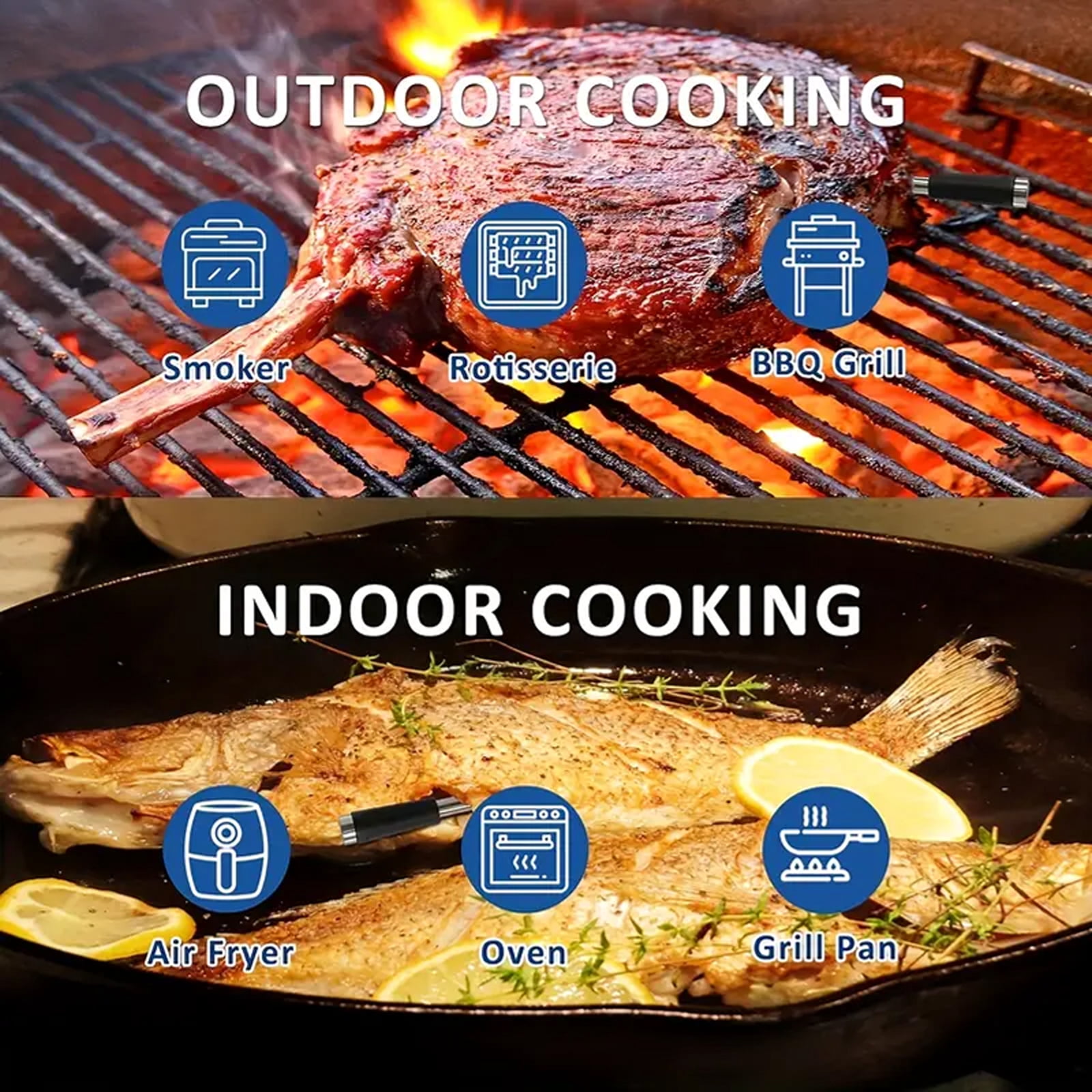 Smart Bluetooth Meat Thermometer with App,Wireless Digital Food Thermometer,656ft Long Range,Grill Thermometer for BBQ Oven Smoker(Dual Probes)