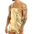 thumbnail image 2 of Miutii Men's Shiny Metallic Straps Bib Overall Suspender Shorts Bodysuit Festival Club Bodysuits Gold XXL, 2 of 7