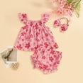 thumbnail image 2 of Linfrsh Baby Girls Clothes Toddler Baby Girl Clothes Girls Spring Summer Outfit, Sleeveless Ruffle Bowknot Top + Floral Short 2 Piece Set(Hot Pink,12-18 Months), 2 of 5