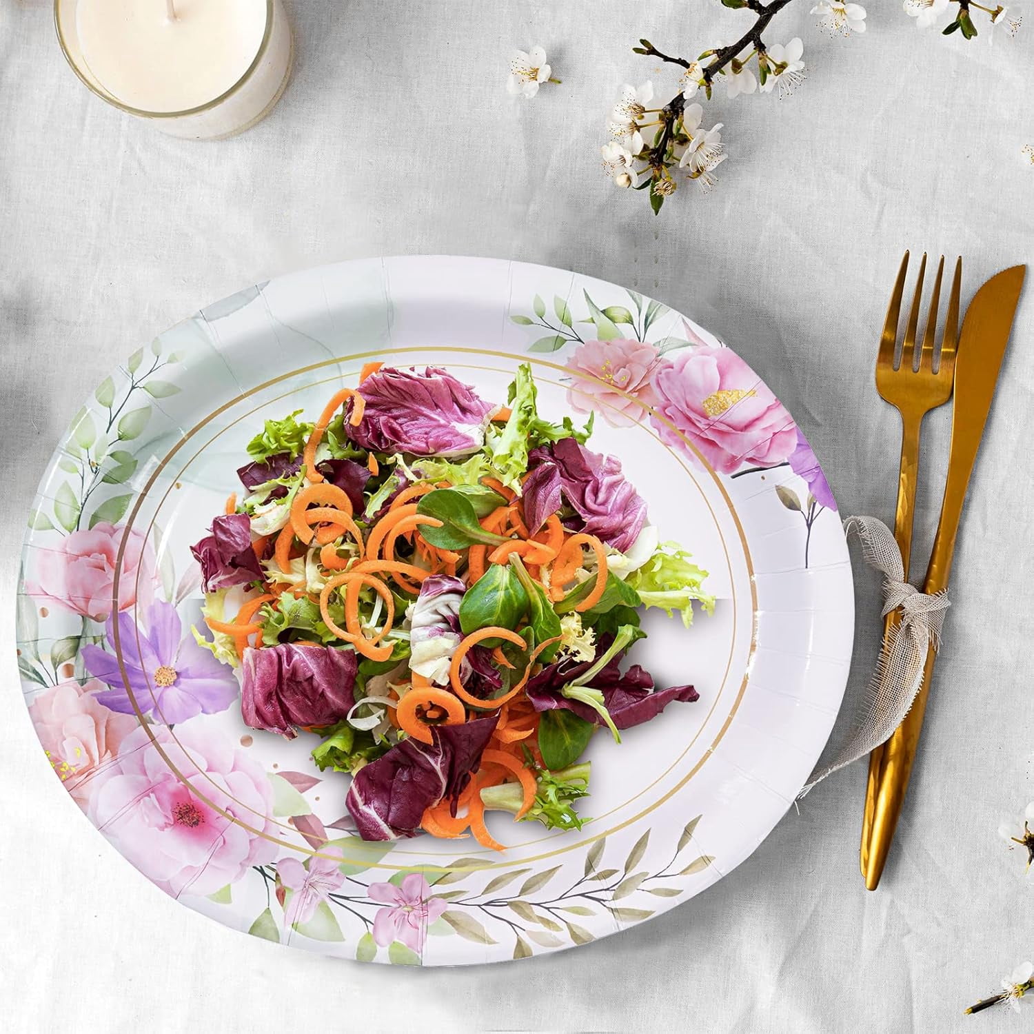 Floral Oval Paper Plates, Large Disposable Dinner Serving Platters Heavy Duty, for Wedding, Party Supplies