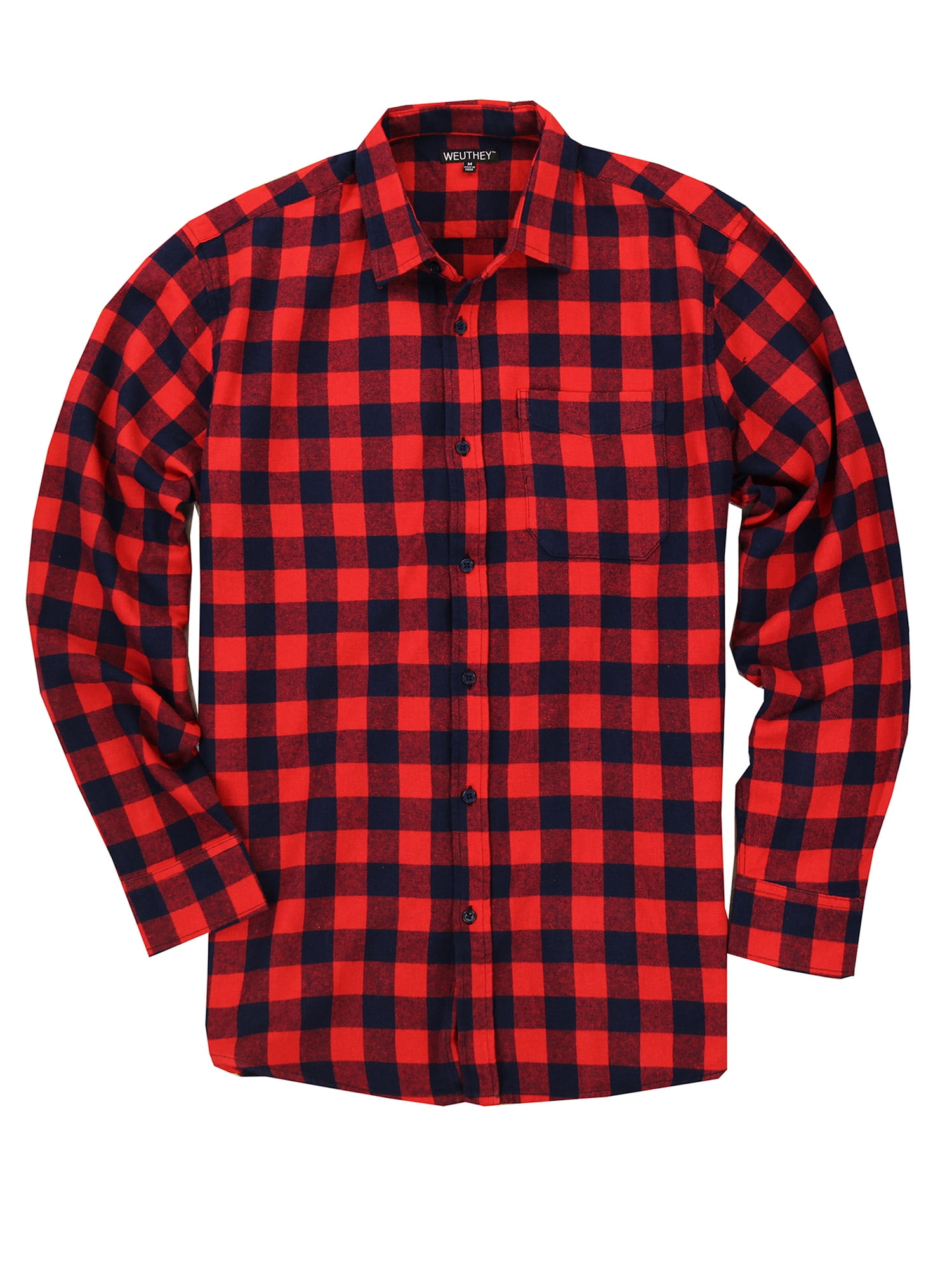 Men's Long Sleeve Button Down Flannel Shirt (Red/Navy, X-Large ...