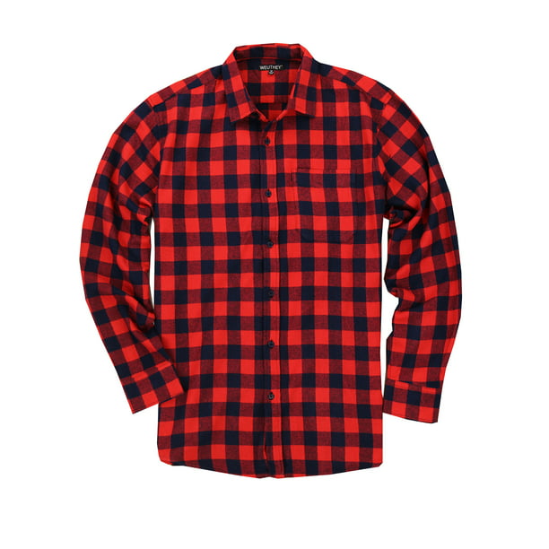 WEUTHEY - Men's Long Sleeve Button Down Flannel Shirt (Red/Navy, XX ...