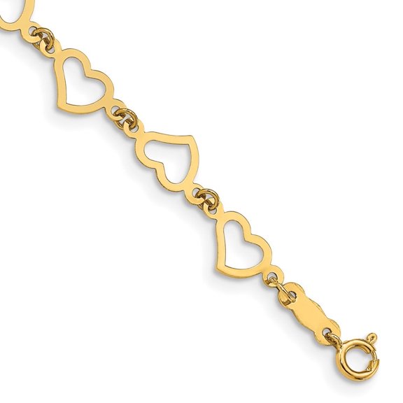 Auriga Fine Jewelry 14K Yellow Gold Flat Open Hearts Bracelet 6inch for Women