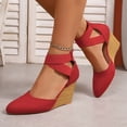 thumbnail image 4 of Rokment Strappy Wedge Heeled Dressy Shoes for Women Ladies 2026 Summer Fall Fashion Casual Pointed Closed Toe Ankle Strap Dress High Heels Sandals Bride Wedding Business Work Red Size 7, 4 of 7