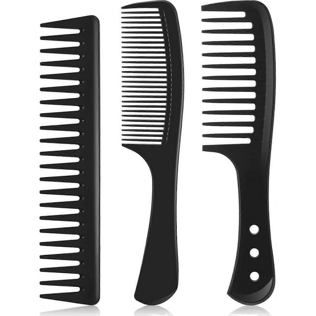 3 Pieces Wide Tooth Detangling Comb Set, Carbon Fiber Styling Hair Comb Anti-static Heat Resistant Comb for Women Curly Straight Long Hair