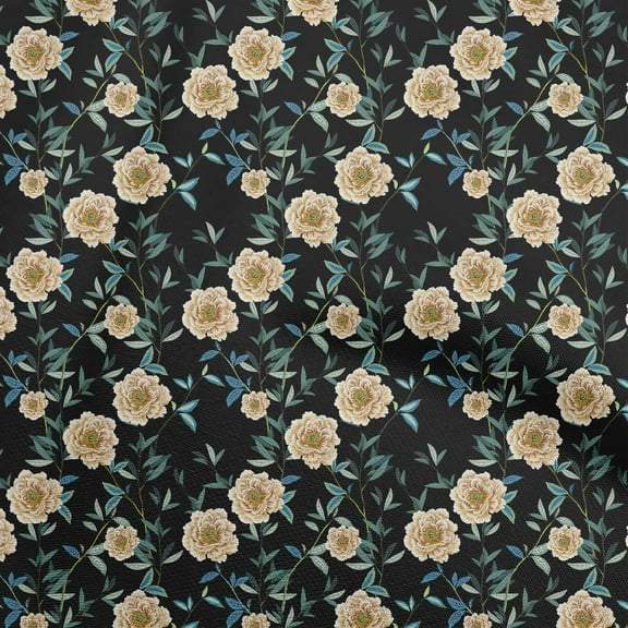 oneOone Polyester Spandex Black Fabric Floral Craft Projects Decor Fabric Printed By The Yard 56 Inch Wide