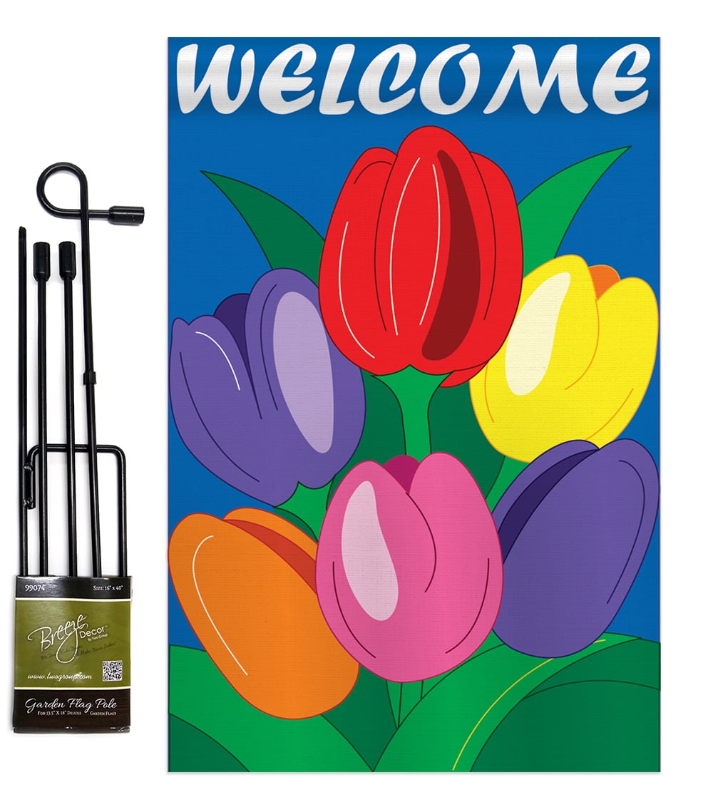 Tulips Spring Floral Applique Decorative Vertical 13" x 18.5" Double Sided Garden Flag