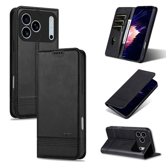 Lunvic Wallet Case for iPhone 18 Pro, Vintage PU Leather Flip Folio Phone Cover with 3 Card Slots Cash Pocket Magnetic Closure and Kickstand, Black