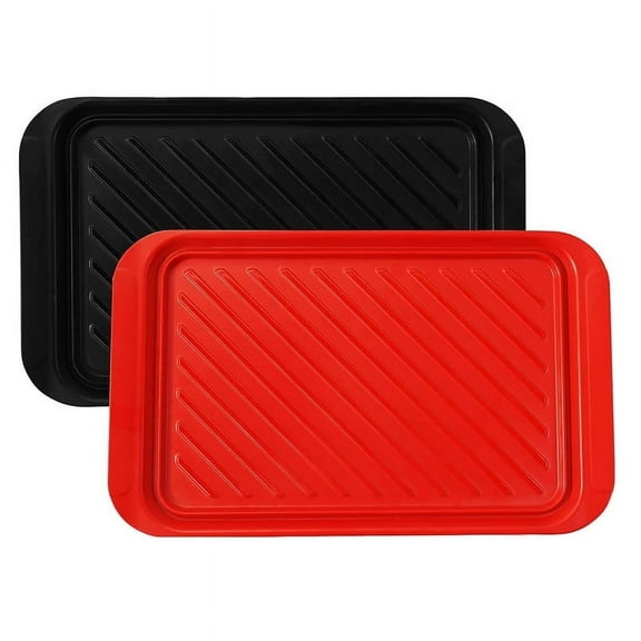 TP 2-Piece Melamine Serving Trays, Grill Prep and Serving Platters for Outdoor BBQ, Dishwasher Safe, Red & Black