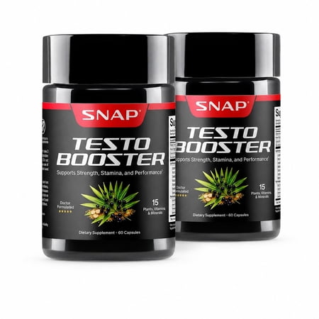 Snap Supplements Testosterone Support with Tongkat Ali and D-Aspartic Acid, 60 Capsules, 2-Pack, Adult Dietary Supplement, Easy-to-Use Capsule Format, For supports male vitality, energy and stamina