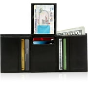 Genuine Leather Trifold Wallets For Men - Mens Wallet With 2 Flip-Up ID Windows RFID Blocking Gifts For Men