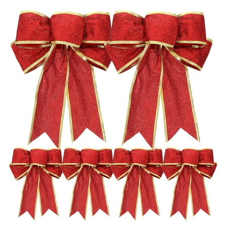 6 Pcs Bow Crafts Christmas with Bells Wreath Decorations Xmas Bows Red