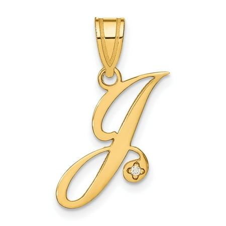 14k Yellow Gold Script Initial J Pendant Necklace for Women with Diamond Accent Flower Design, Personalized Letter Charm Jewelry for Everyday or Special Wear