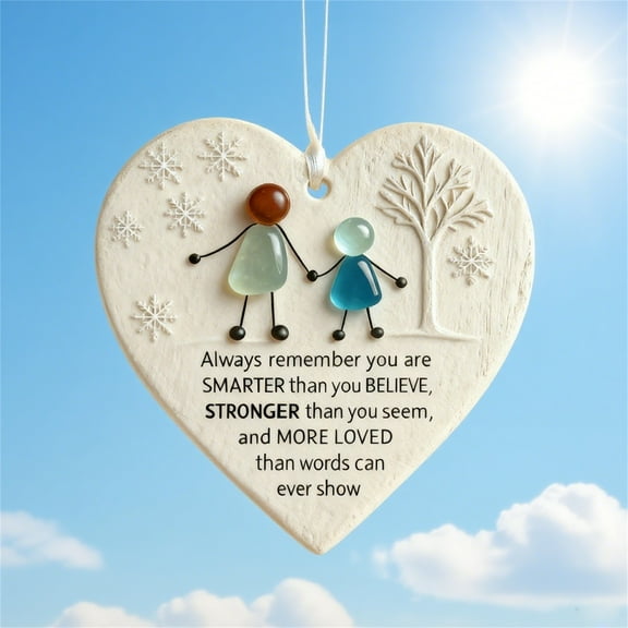 Heart-Shaped Sea Glass Friendship Decor, Ocean Sea Glass, Mother Son Snowy Tree - Timeless Friendship Heart Keepsake, Friendship Heart Ornament, Best Friendship Gifts for All Friends Coworker