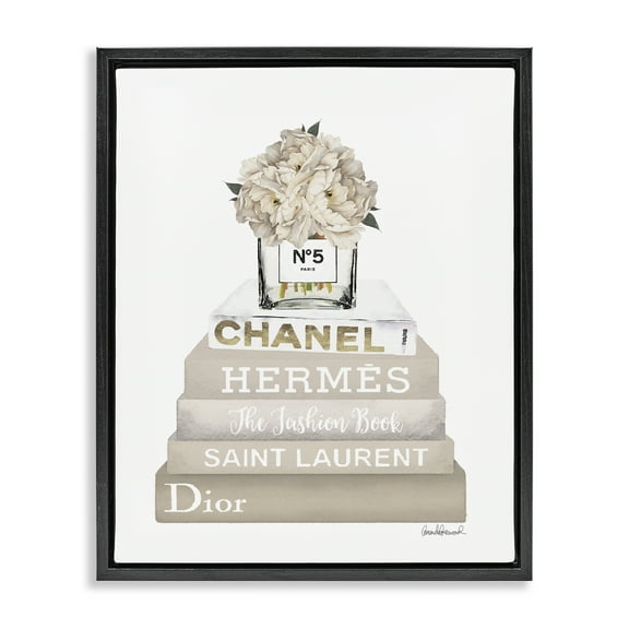 Stupell Industries Neutral Bookstack Fashion Fashion Painting Black Floater Framed Canvas Art Print Wall Art, 17 x 21