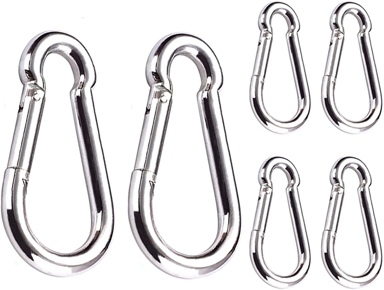 304 Stainless Steel Spring Snap Link for Swing 4 Inch 2 Inch Gym Crafts Hammock Dog Leash U/A Spring Snap Hook Carabiner Clips Heavy Duty Small & Large Kayaking 6 Packs