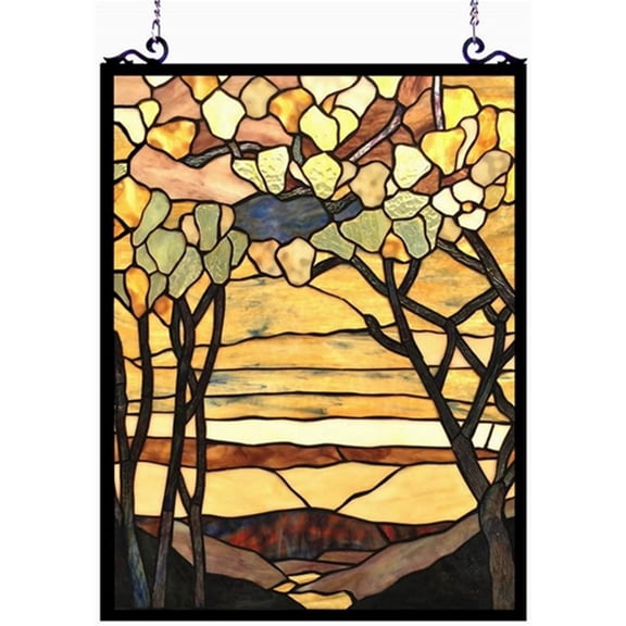 Pemberley Row Stained Glass Multi-Color Floral Window Panel Rectangular 25" Unassembled