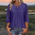 thumbnail image 4 of Yrmaups Loose Fit 3/4 Sleeve Blouse for Women, Casual Lace Tie Front Top, Soft Stretch Tee for Party Office Travel Everyday Wear, Purple S, 4 of 6