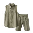 thumbnail image 6 of Paiyanr Cotton Linen Sets for Men Summer Breathable Tank Tops Shorts 2 Piece Outfits Solid Color Casual Sleeveless Shirt Drawstring Waist Beach Shorts Sets, 6 of 9