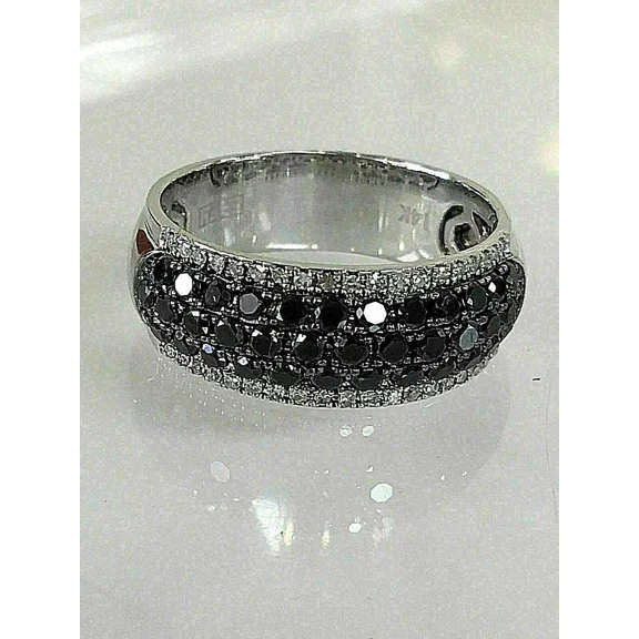 2Ct Round Cut Simulated Black Diamond Pave Women's Wedding Band Ring 14K White Gold Plated 925 Silver