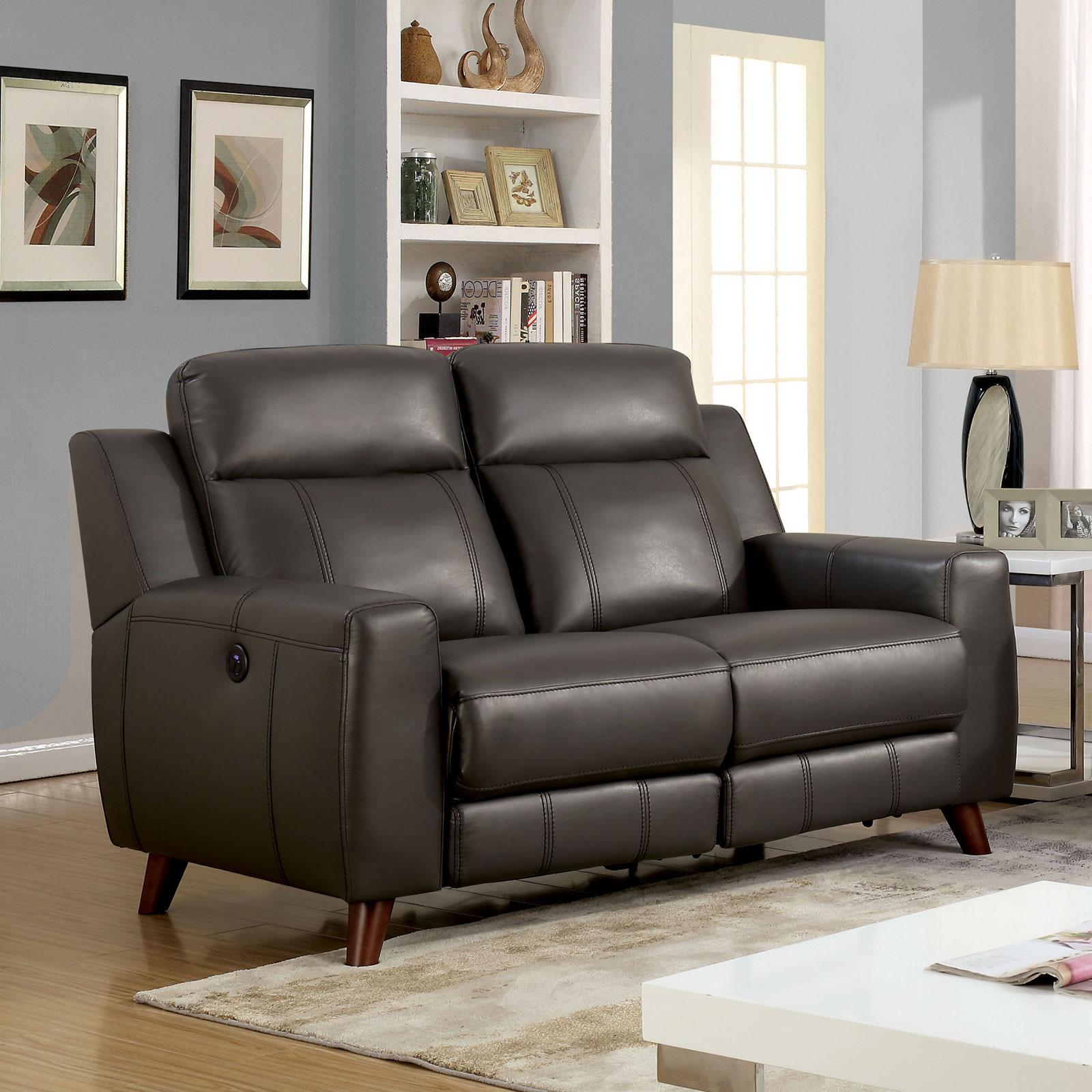 Transitional Gray Faux Leather Upholstery Loveseat Rosalynn Furniture