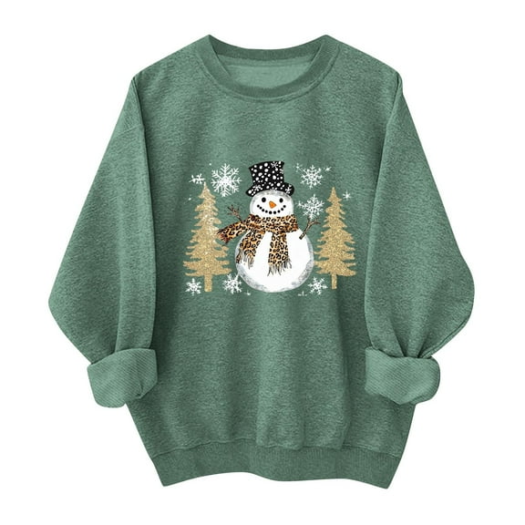 SYMOID Womens Green Christmas Sweatshirt, Soft Cotton Loose Crew Neck with Snowman Graphic, Festive Holiday Pullover (S-XXL),Size 2XL