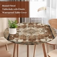 thumbnail image 4 of Brown Boho Round Tablecloth, Fitted Table Cover with Elastic for 36"-44" Round Tables, Retro Western Rustic Ethnic Tribal Patterns Table Cloth Outdoor Indoor Dinning Party Waterproof Tablecloths, 4 of 7