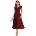 thumbnail image 1 of Vestido HYY con estampado floral brillante, largo, cuello en V, para madre novia, color burdeos, 1 of 7