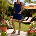 thumbnail image 3 of Bloomae Summer Cotton Linen Rompers for Women Lightweight Casual Loose Short Overalls Adjustable Shoulder Straps Shorts Overall with Pockets Blue XXXL, 3 of 8